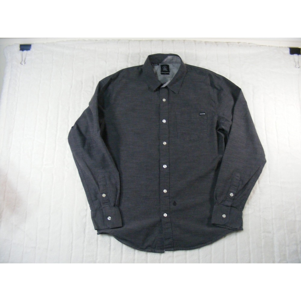 Volcom Button Down Shirt Mens Medium Charcoal Gray Excellent Long Sleeve Cotton